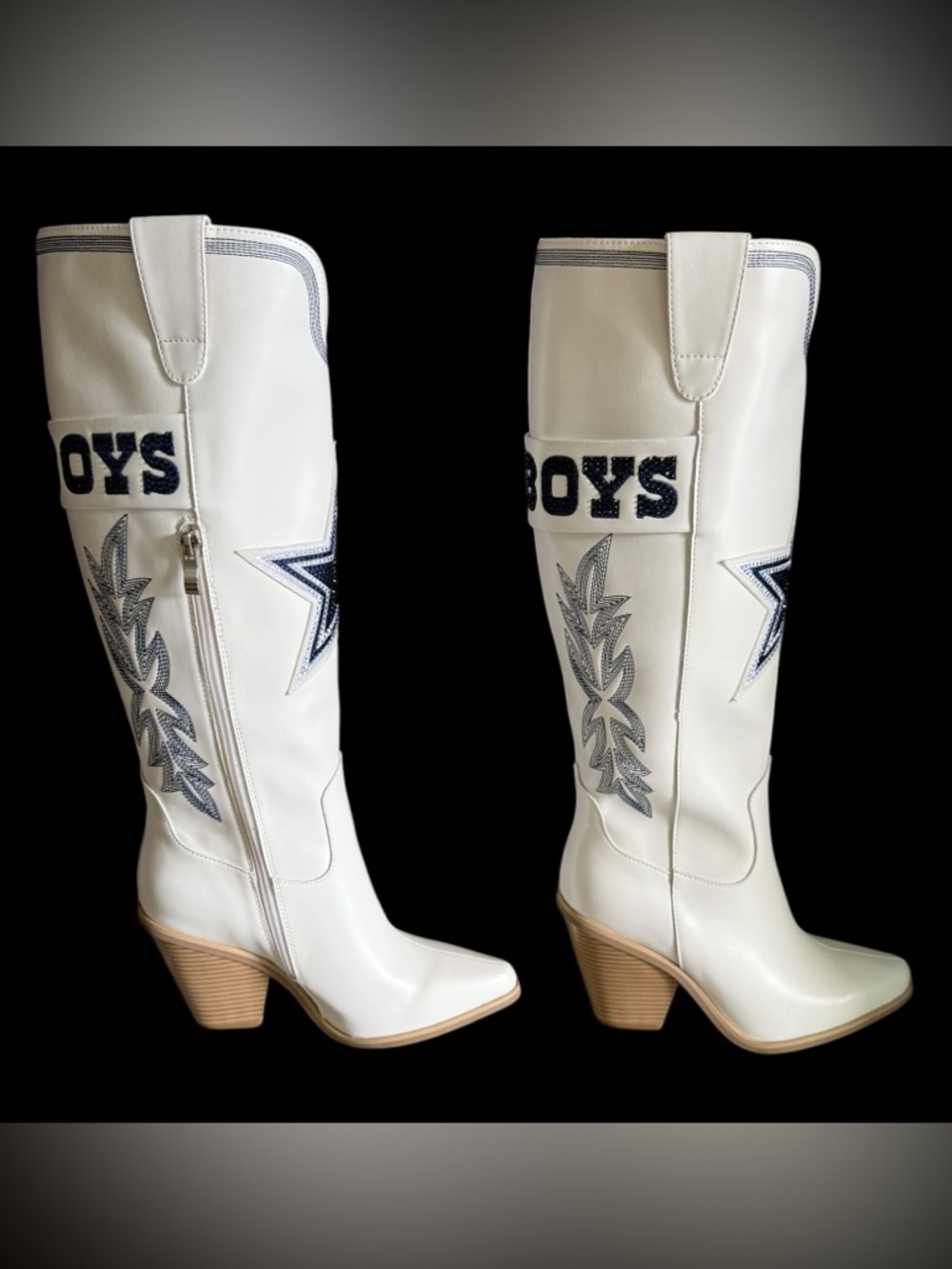 NFL Dallas Cowboys White Western Boots ⭐ Star Bling Tall Cowgirl Size 7 NEW - Picture 4 of 8